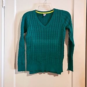 JCP bright green lightweight cable knit v-neck sweater size small